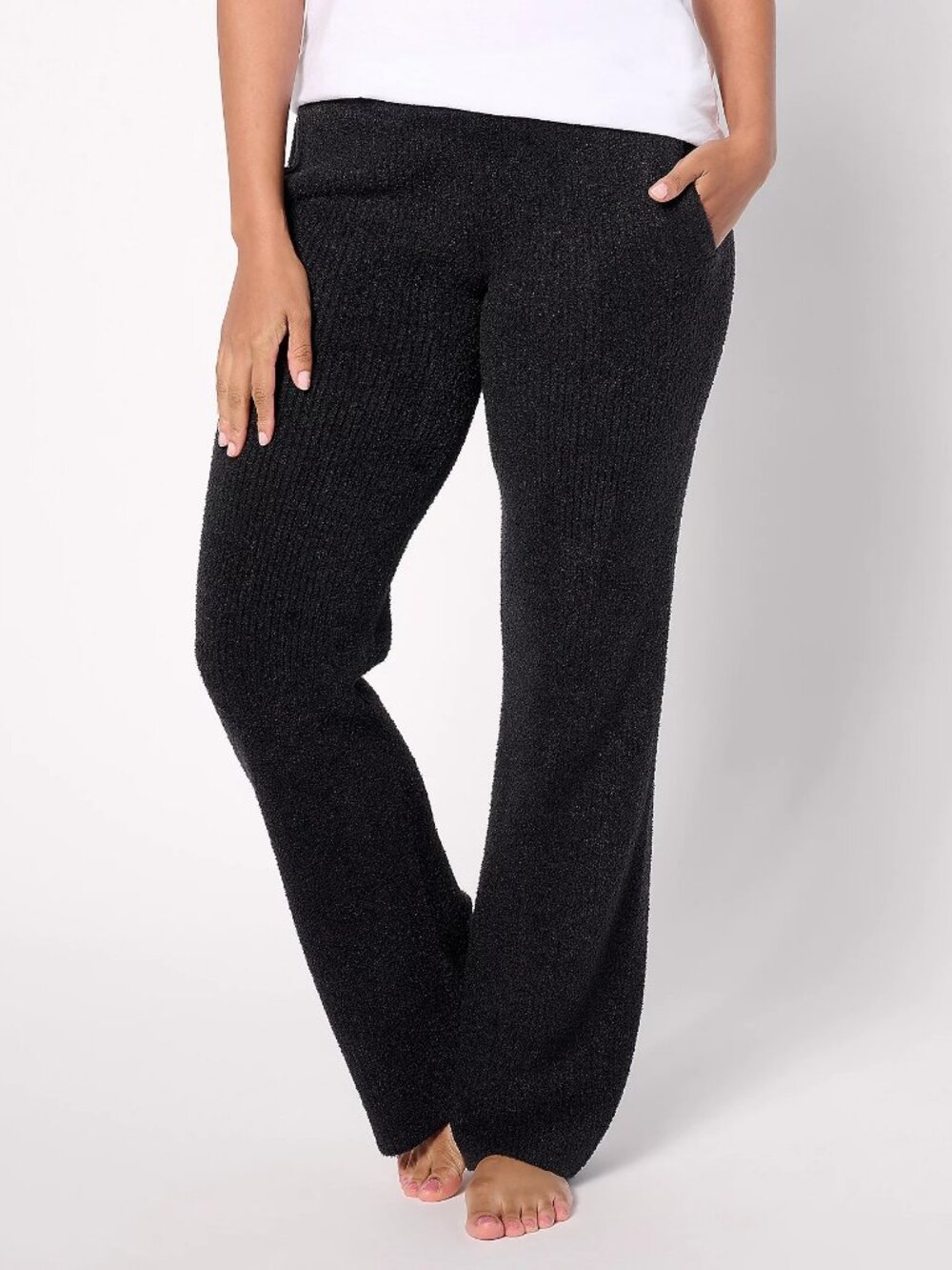 Barefoot Dreams REG CozyChic Lite Wide Leg Seamed Pants, Black Sz 2X a619